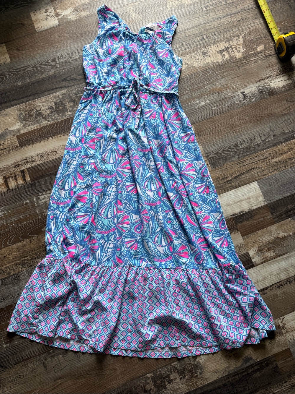 Lilly Pulitzer Girls Blue & Pink Printed Maxi Dress with Tie